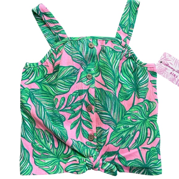 Tommy Bahama Kids Girl Pink and Green Leaf Print Crop Top Tank 🩷💚 - Picture 5 of 5